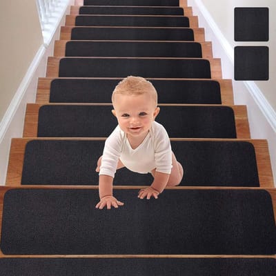 traptreden, matten, zelfklevend, bruin rechthoekig, voor buiten, binnen, veiligheids-trapmat voor kinderen 14stuks
