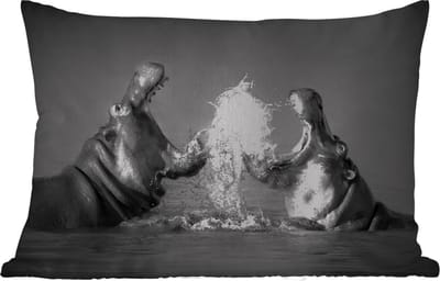 Buitenkussens - Tuin - Dieren - Nijlpaard - Water - Zwart - Wit - 50x30 cm