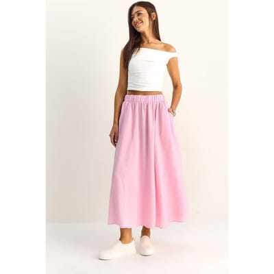 Hoge Taille A-Lijn Maxi Rok met Zakken