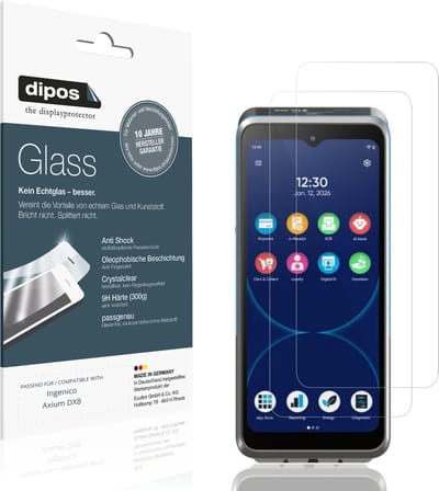 dipos – 2x Pantserfolie geschikt voor Ingenico Axium DX8 | 9H Screenprotector
