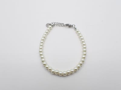 Colure® armband glasparels 6mm off-white zilver