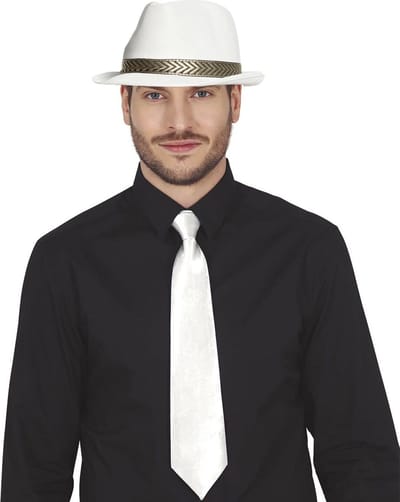 Boland Verkleedkleding setje 2 delig - wit - hoed en stropdas - heren en dames
