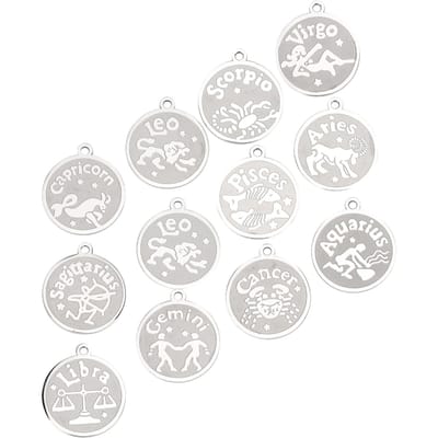 Ensemble de 12 pièces Collier Bracelet Pendentif Signe du Zodiaque en Acier Inoxydable pour Artisanat Bijoux DIY white