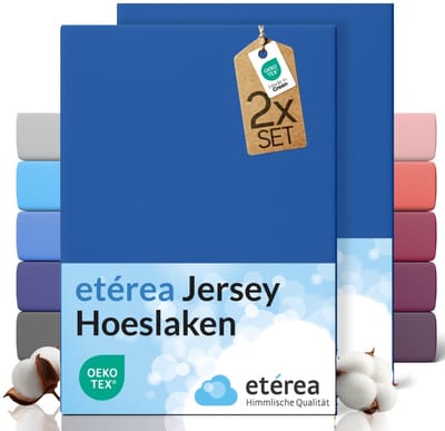 etérea Jersey hoeslaken 2-pack 100x200-120x200 cm (hoek 25 cm) 100% katoen - Blauw