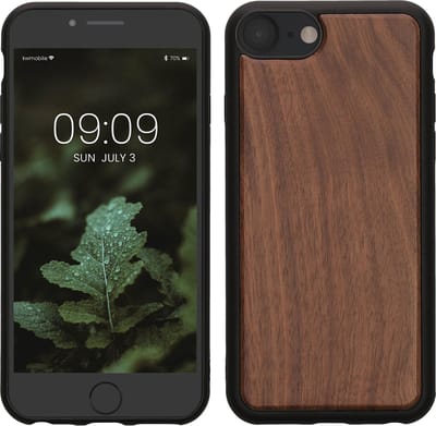 kwmobile telefoonhoesje geschikt voor Apple iPhone SE (2022) / SE (2020) / 8 / 7 - Hoesje met bumper in donkerbruin - Backcover - hout