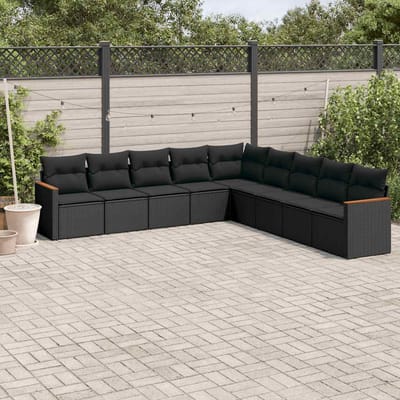 vidaXL - 9-delige - Loungeset - met - kussens - poly - rattan - zwart