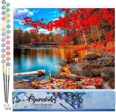 Figured'Art Schilderen op Nummer Volwassenen canvas Rivier en herfstbos - Handwerk acrylverf Kit DIY Compleet - 40x50cm zonder frame