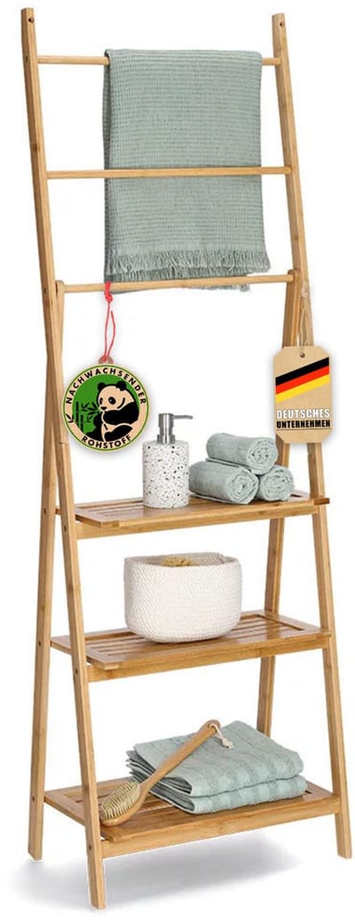FLOORDIREKT Bamboe Handdoekenrek Minnesota - Inklapbaar Handdoekenrek met Planken - Ruimtebesparend, Veelzijdig en Modern voor Badkamers, Slaapkamers en Kleine Kamers - 53 x 152 x 31 cm