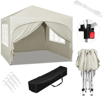 Solayne Partytent - Tent - Tuinhuis - Paviljoen - Opvouwbaar - 3x3 m - Waterdicht - Easy up - Inclusief draagtas - Beige