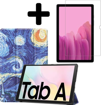 Hoes - Geschikt voor Samsung Galaxy Tab A7 (2020) - Met Screenprotector - Trifold Bookcase - Hard Cover - Hardcover Book Case - Tablet Hoesje - Sterrenhemel