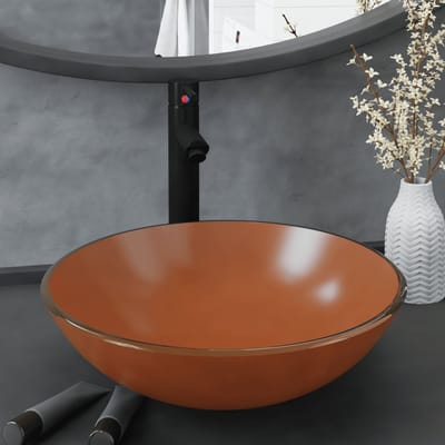vidaXL - Wastafel - met - kraan - en - pop-up - afvoer - gehard - glas - bruin
