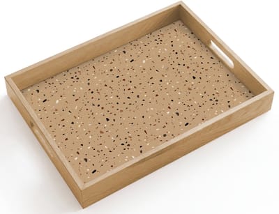Dienblad hout 40x30 cm - Schootdienblad - Terrazzo - Patroon - Beige - Borrelplank rechthoek - Plateau dienbladen