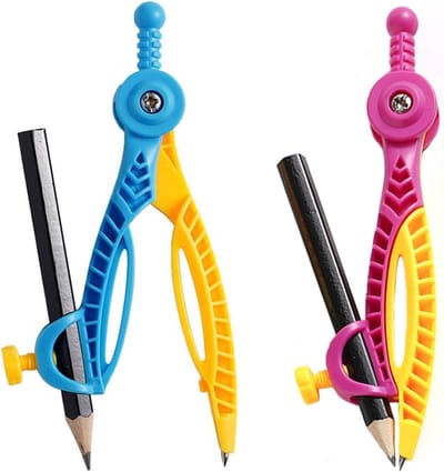 Set van 2 Ergonomische Studie Passers voor Wiskunde en Meetkunde, Ronde Tekenhulpmiddelen met Potlood en Penhouder voor Nauwkeurige Tekeningen