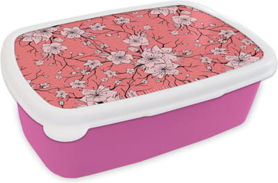 Broodtrommel Roze - Lunchbox - Brooddoos - Patronen - Bloemen - Japan - 18x12x6 cm - Kinderen - Meisje