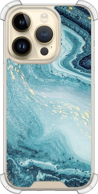 Shockproof hoesje - Geschikt voor iPhone 14 Pro - Marmer blauw - Extra sterke case - TPU/polycarbonaat - Marmer - Blauw, Transparant