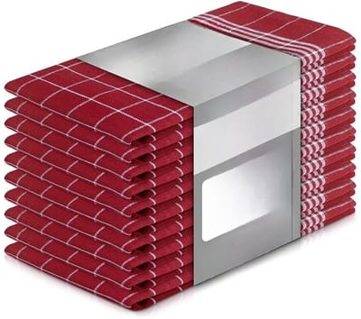 Famanu - Set van 10 rode keukendoeken 50x70 cm, OEKO-TEX katoen, voorgewassen