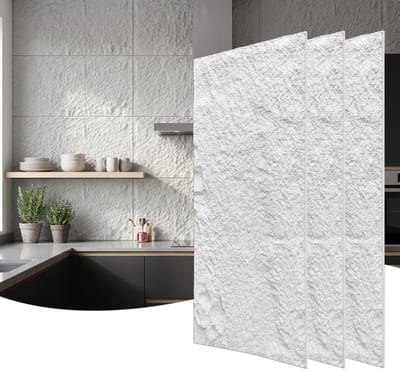 Froadp 3 stuks Plaatwerk met rotslook, 120 x 60 cm, 3 cm dik wandpanelen, PU-wandbekleding Zuiver wit
