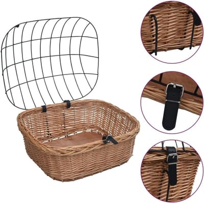 Fietsmand met deksel - Rieten mand - Boodschappen vervoeren - Natuurlijk materiaal - 50x45x35 cm - Bruin