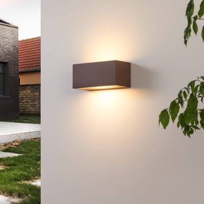 Lucande - Wandlamp buiten - 1licht - Aluminium, kunststof - H: 11 cm - E27 - roestbruin