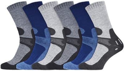 Heatbooster | Thermosokken | Wandelsokken | Kleur: Grijs Blauw | Maat: 39-42 | Dames & Heren | 6 Paar