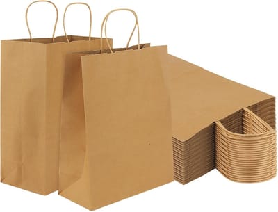50x Grote Bruine Kraft Papieren Zakken met Handvat - Duurzaam en Stevig - 26x12x33 cm