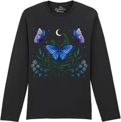 Vlinder Blue Morpho Butterfly The Coloured House Longsleeve T-shirt XXL