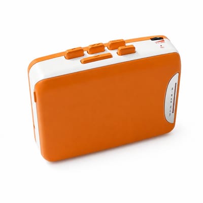 Retro Cassettespeler - 12x9x4cm - Draagbare Walkman met FM Radio & Opnamefunctie - Inclusief Oortjes - USB & Batterij Voeding - Ideaal Cadeau voor Muziekliefhebbers - Oranje