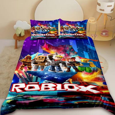Kinderen Cartoon Roblox 3-delige Dekbedovertrek Roblox Spel Kinderen Tieners Beddengoed Set Anime Huidvriendelijk Slaapkamer Decor AU Single140x210cm