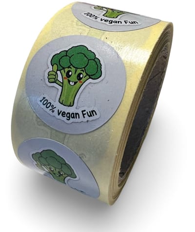Vegan sticker - 100% Vegan Fun - 250 Stuks - rond 25mm - voedseletiket - HACCP - vegan - vegetarisch