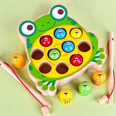 Magnetisch houten visspel voor peuters, houten kikkermagneten, visspel, leerzame puzzel met kleuren sorteren, Montessori-educatief speelgoed voor kleuters, bevordert de fijne motoriek voor jongens en meisjes van 3, 4 en 5 jaar - leerzaam visspel