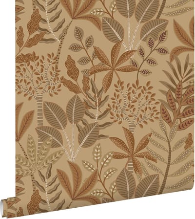 ESTAhome behang bladeren donker beige en terracotta - 50 x 900 cm - 139815