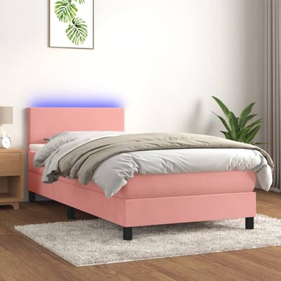 vidaXL - Boxspring - met - matras - en - LED - fluweel - roze - 80x200 - cm