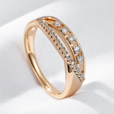 Luxe Rose Goud Kleur Bruid Trouwring Voor Vrouwen Mode Glanzend Natuurlijk Zirconia Accessoires Fijn Dagelijks Feest Sieraden 10 beige