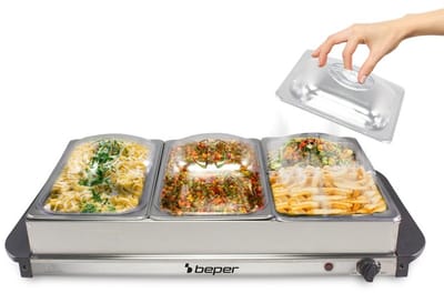 Beper - Warmhoudplaat - Buffet Warmer - Chafing Dish - Rechaud - Elektrisch - 2x2.4L & 2x1.1L - Roestvrij Staal
