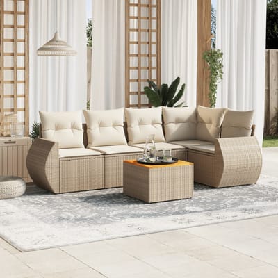 vidaXL - 6-delige - Loungeset - met - kussens - poly - rattan - beige