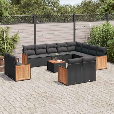 vidaXL - 13-delige - Loungeset - met - kussens - poly - rattan - zwart