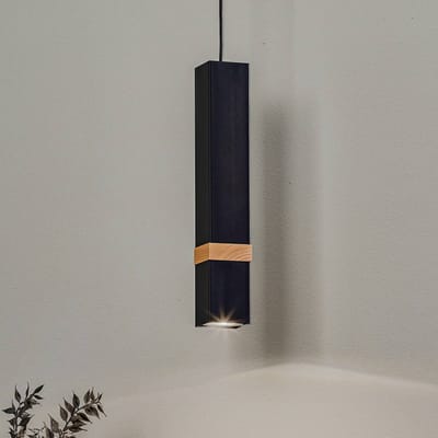 Eko-Light Hanglamp Vidar, zwart met houten detail 1-lamp