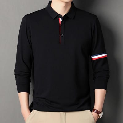 Polo à manches longues pour homme, nouveau t-shirt à revers simple pour homme, pour le printemps et l'automne, pour les affaires, pour les jeunes, ample, grande taille, pour papa XXXXL black