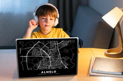 Laptop sticker - 13.3 inch - Kaart - Almelo - Zwart - 31x22,5cm - Laptopstickers - Laptop skin - Cover
