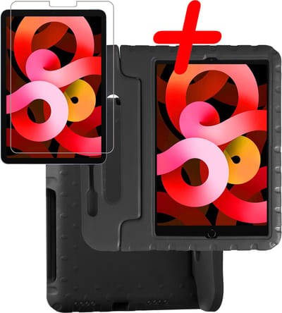 Hoesje Geschikt voor Apple iPad Air 5 (2022) - 10.9 inch - 5e Generatie - M1 - Met Screenprotector - Kinderhoes Shockproof Bumper - Kidsproof Case - Tablet Hoes - Kinder Hoes Cover - Zwart