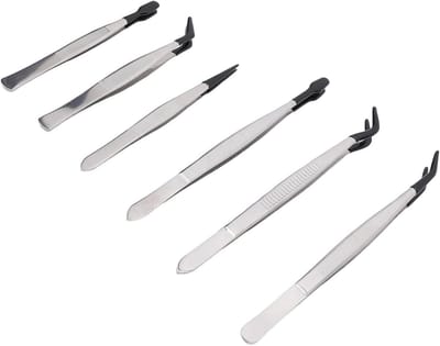 Pincet Set - Precisie Tang - Nauwkeurig Werk - Siliconen Tips - 6 Stuks - Zilver