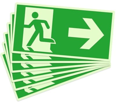 Nooduitgang Sticker Oplichtend Zelfklevend PVC 29 x 13 cm - Set van 6