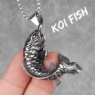 Poisson Koï Animal Colliers Longs Pendentifs Chaîne Punk Hip Hop pour Garçon Homme Bijoux en Acier Inoxydable Créativité Cadeau Vente en Gros 60cm gray