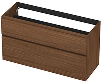 INK - Onderkast 2 Laden Greeploos met Houten Keerlijst A-symmetrisch - 1200x450x650 Mm - Warm Walnoot