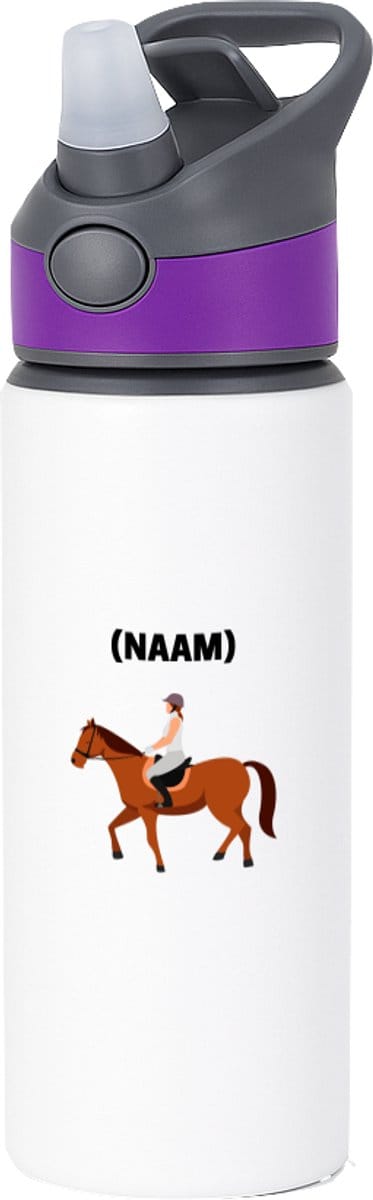 Hacebo® - Paardrijden met eigen naam waterfles met rietje paars - Paardrijden - Paardrijder - Sport - water fles - 650ML