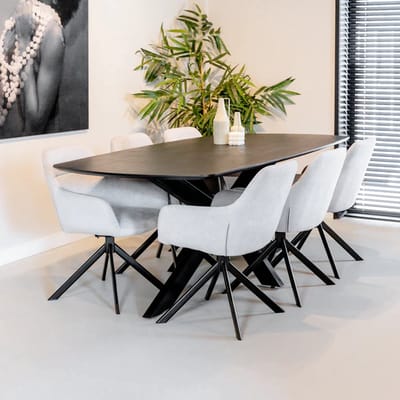 Eettafel Deens Ovaal Acaciahout Zwart - Zwart - Novihome