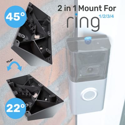 Made For Ring Video Doorbell 2, 3, 4, Plus & Pro Batterij - 45° Hoekbeugel // Zwart Kunststof // Inclusief schroeven