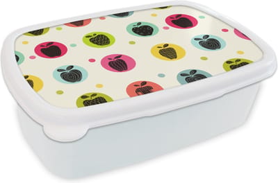 Broodtrommel Wit - Lunchbox - Brooddoos - Appel - Stippen - Patroon - 18x12x6 cm - Volwassenen