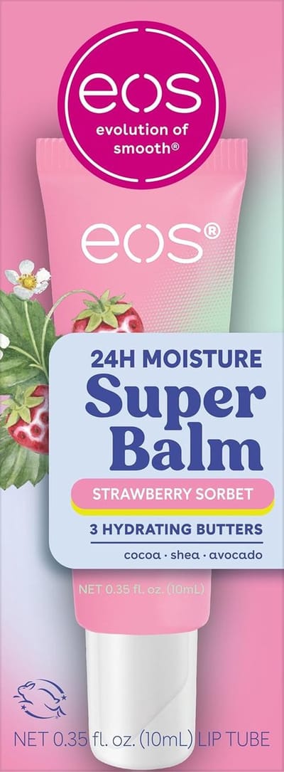 eos 24H Moisture Super Balm- Strawberry Sorbet, Overdag en 's nachts, Lipverzorging voor gevoelige huid, 10ml