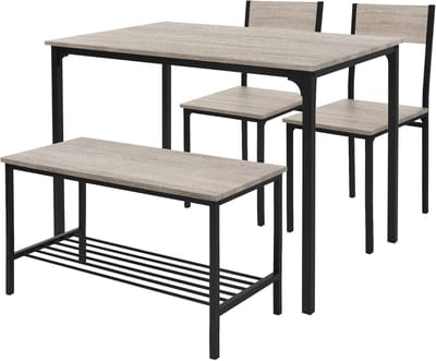 4-Delige Eettafelset met 2 Stoelen en Bank - Sonoma Eiken Look - Industriële Zitgroep voor Keuken of Eetkamer